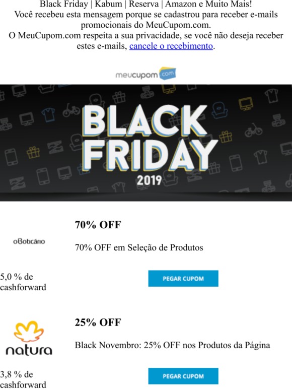 Black Friday 2019: Tá aí o que você queria - Kabum | Amazon | Aliexpress | Boticário | Reserva e Mais