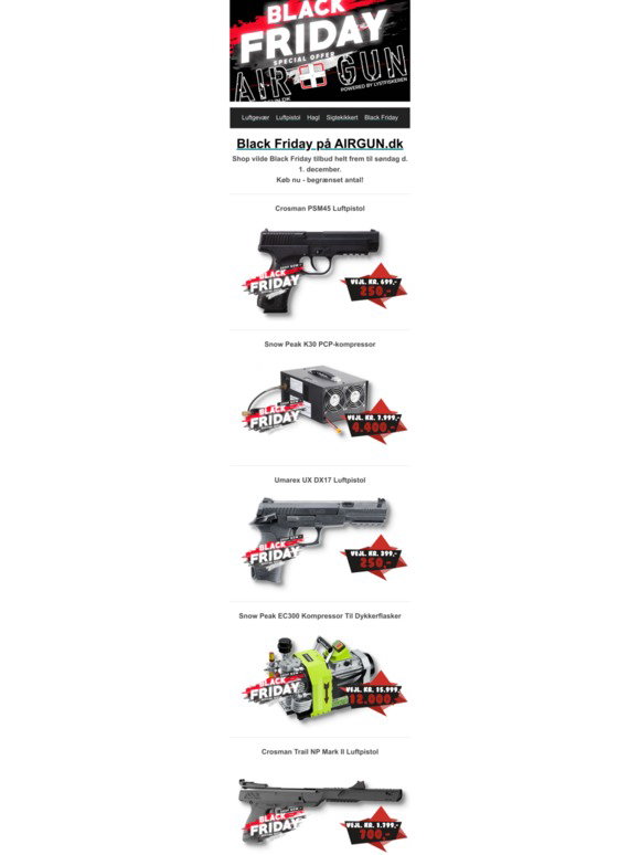 Airgun Vi tyvstarter Black Friday! Se vilde Black Friday tilbud her