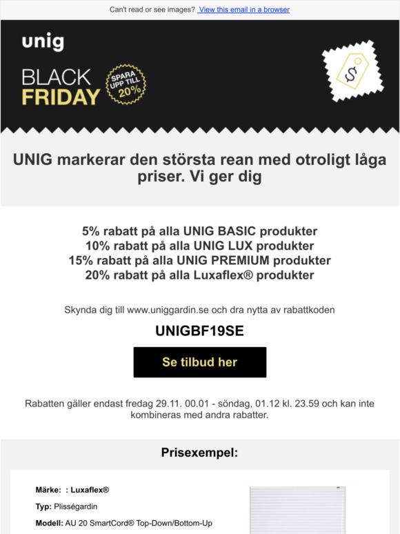 Spara upp til 20% hos UNIG på Black Friday