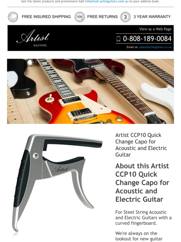 We think you'll love: Artist CCP10 Quick Change Capo for Acoustic and Electric Guitar and more...
