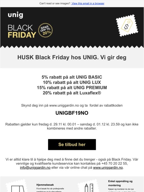 HUSK Spar opp til 20% hos UNIG på Black Friday