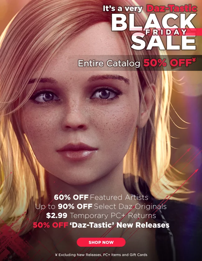 Daz 3d It S A Daz Tastic Black Friday Sale New Products From Zev0 Riversoft 3d Universe And More Milled