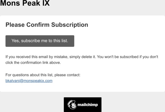 Mons Peak IX: Please Confirm Subscription