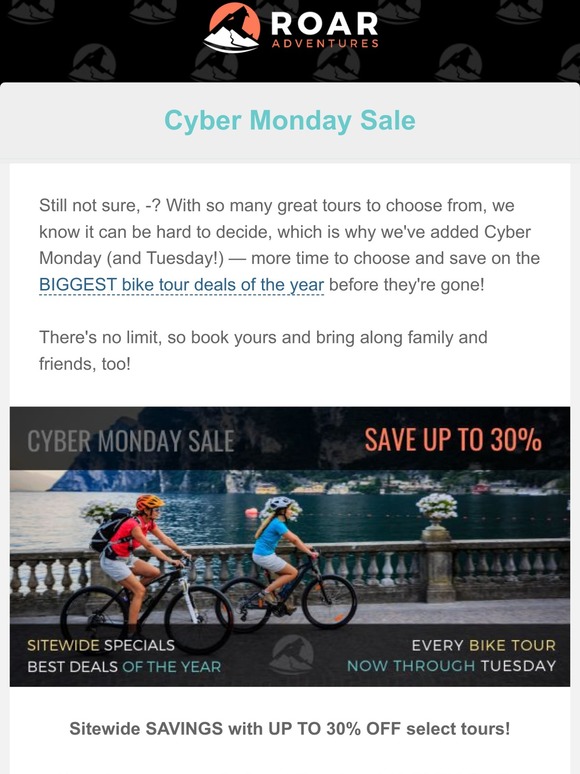 Cyber Monday 🚲 Cycle Tour Specials