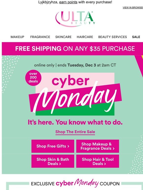 Ulta Beauty Cyber Monday has officially STARTED! 🙌 FREE 24 PC gift