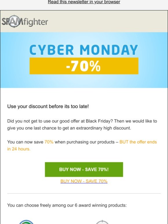 Cyber Monday: 70% discount - Only 24 hours!