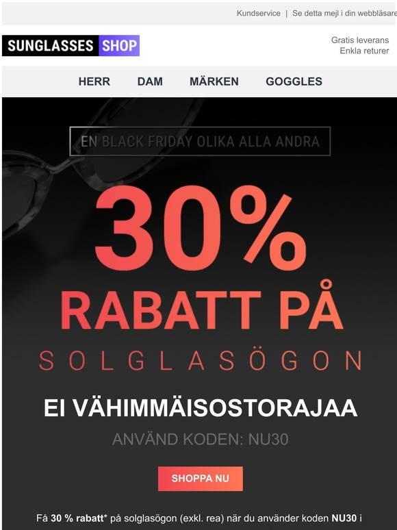 30 % rabatt på solglasögon