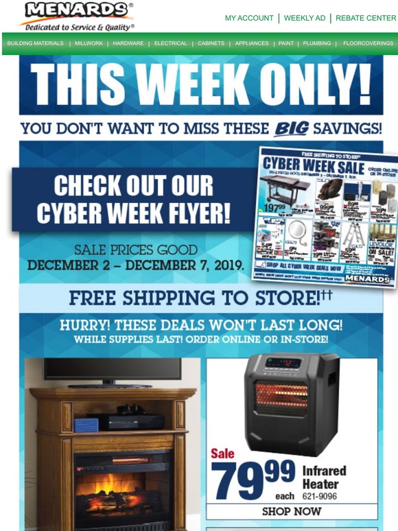 Menards Cyber Week Sale Heat Your Home! Milled