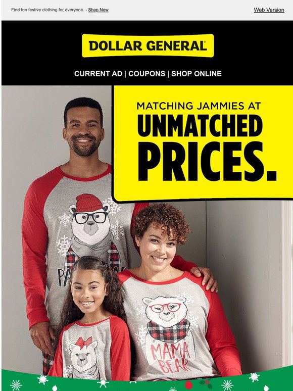 Dollar General Family Christmas Pajamas 