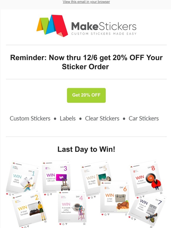 🎉 Cyber Monday Deal - 20% OFF YOUR STICKER ORDER  🎉