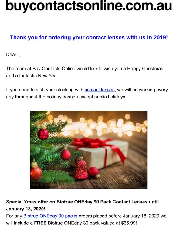 A big thank you from Buy Contacts Online + a special holiday offer!