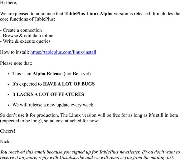 TablePlus Linux Alpha is here!