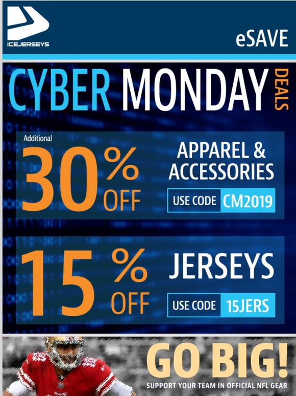 IceJerseys.com: ⚡ It's Cyber Monday. $25 OFF NHL Jerseys Today!