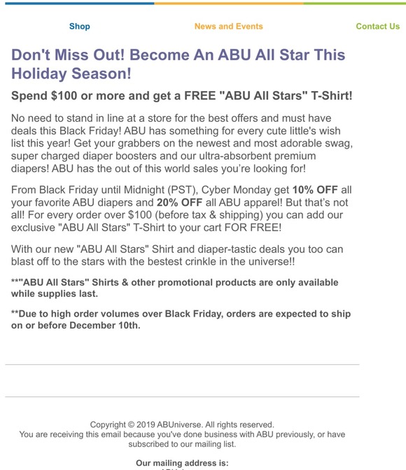 Abuniverse Usa Email Newsletters Shop Sales Discounts And Coupon Codes