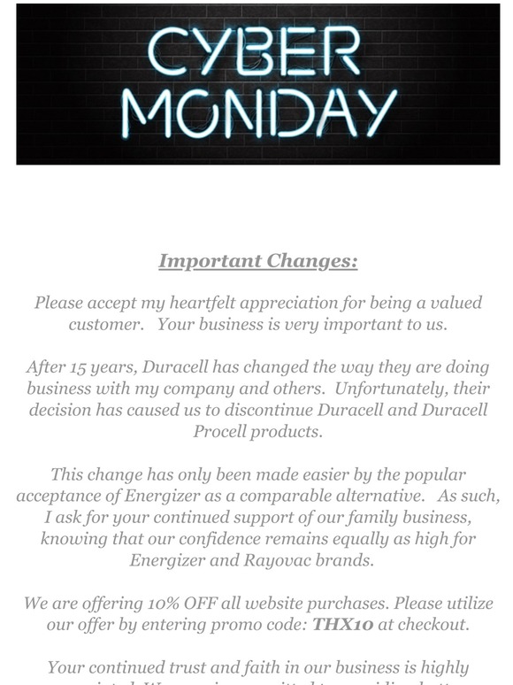 Cyber Monday! - Take 10% Off