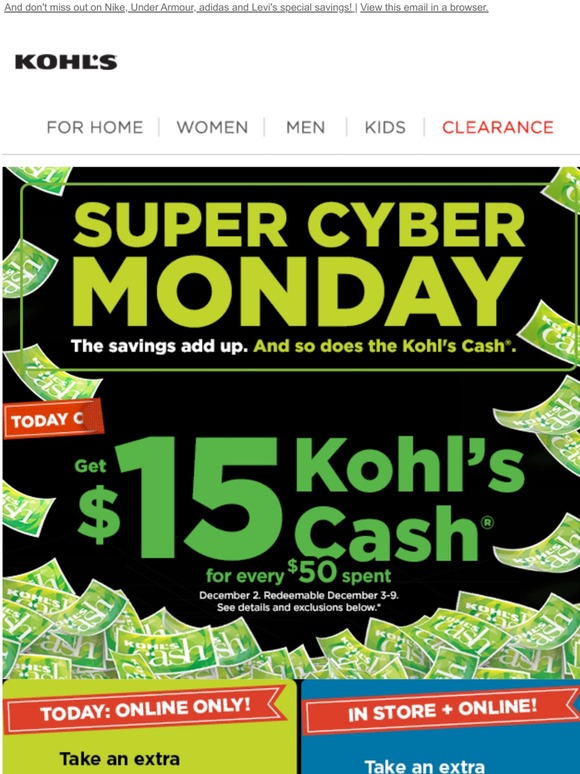 Kohl's 15 Kohl's Cash for every 50 spent + 10 off + 20 off? 🏃🏽