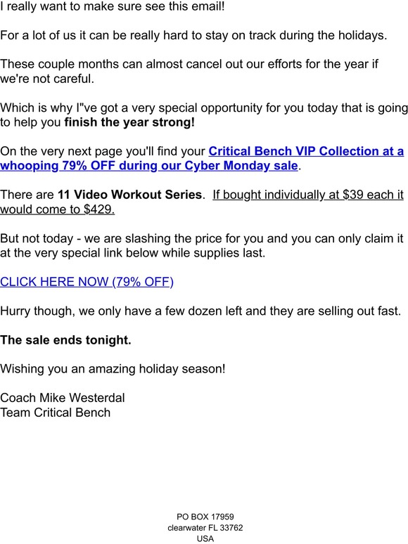 Re:  Your Cyber Monday Order Status