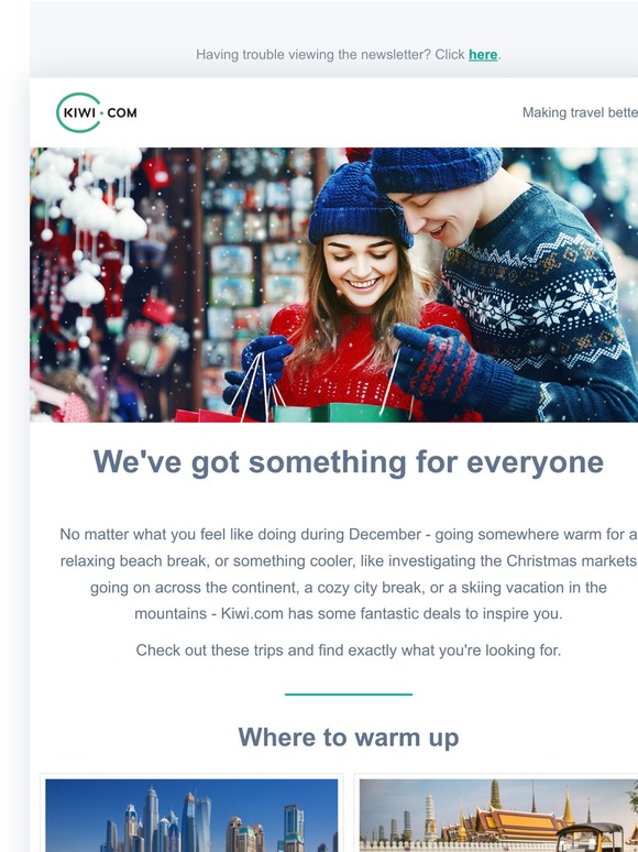 December trips for everyone from Kiwi.com