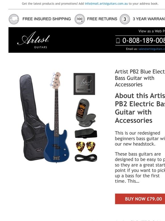 Artist PB2 Blue Electric Bass Guitar with Accessories and more products you're sure to love