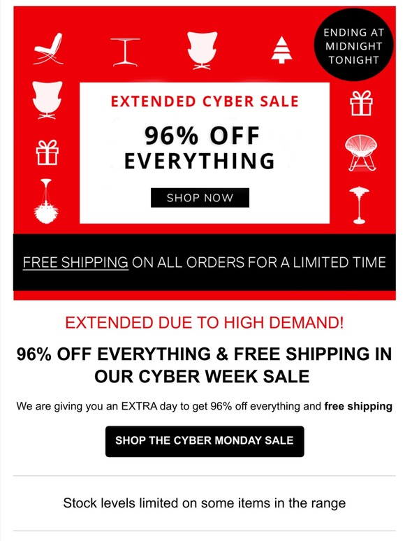 Extended Cyber Sale! 96% Off Everything For Today