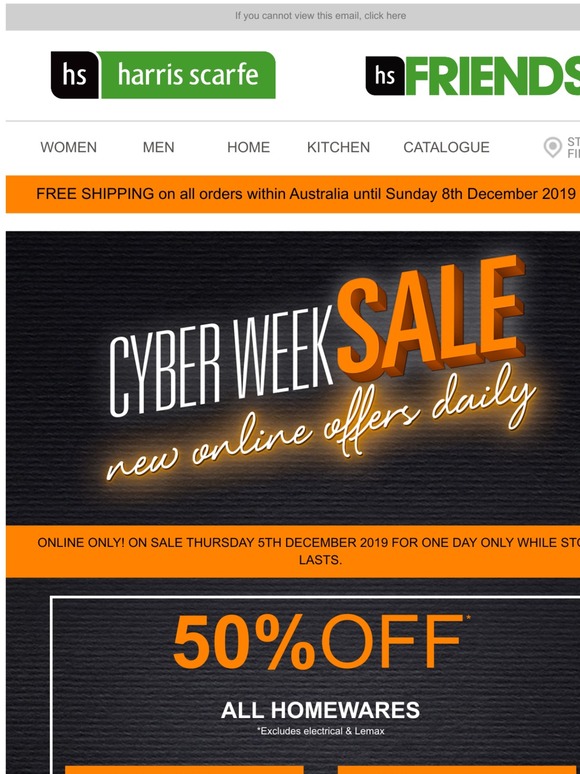 Harris Scarfe Today's Offer 50 off all Homewares 20 off all