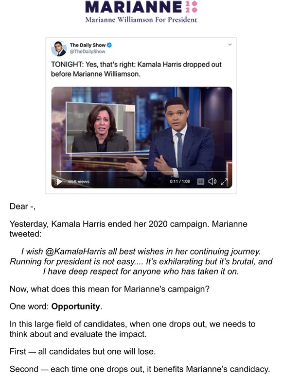 Marianne’s Success Strategy, Part I: One Less Candidate