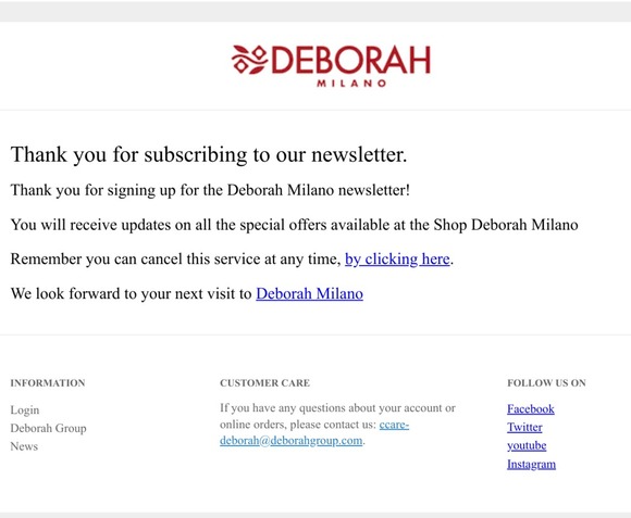 Deborah Milano: Newsletter subscription completed successfully