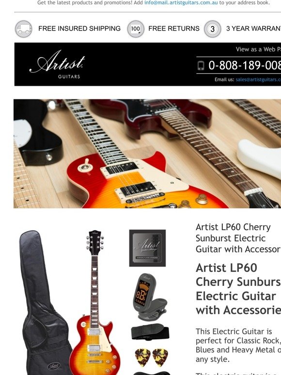 We think you'll love: Artist LP60 Cherry Sunburst Electric Guitar with Accessories and more...