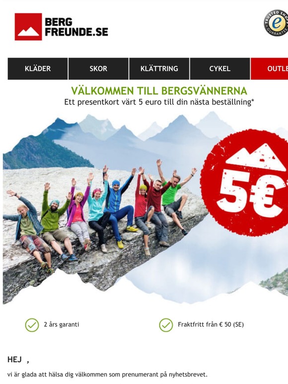 Välkommen bergsvän - Ett presentkort värt 5 euro till din nästa beställning*
