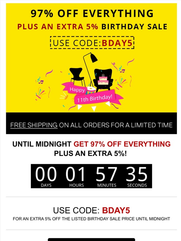 LAST 6 HRS! 97% OFF PLUS AN EXTRA 5% OFF UNTIL MIDNIGHT