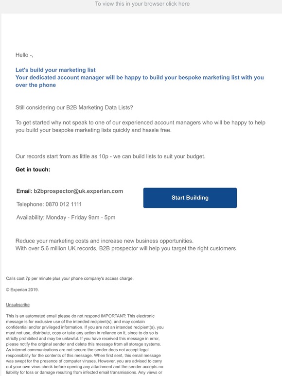 Your order with with B2B prospector