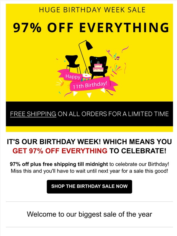 HUGE BIRTHDAY SALE! 97% OFF EVERYTHING PLUS FREE SHIPPING