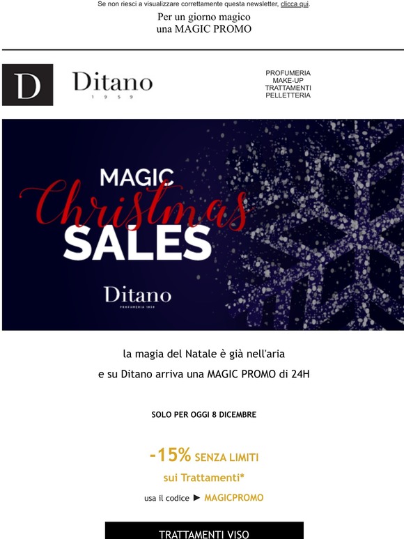 SOLO PER OGGI una promo Magica ✨ -15% senza limiti sui Trattamenti, e per tutto il resto -10% senza limiti. Cosa aspetti?