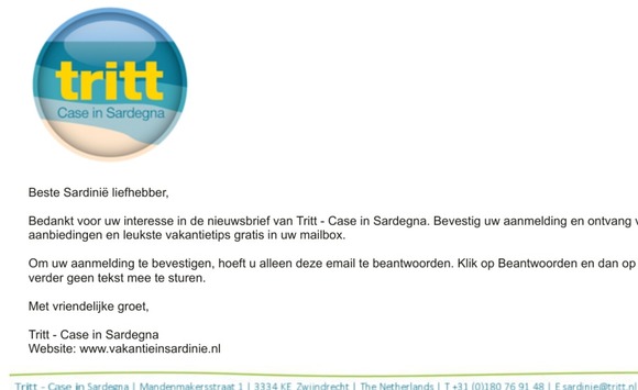 Aanmelding nieuwsbrief Tritt - Case in Sardegna