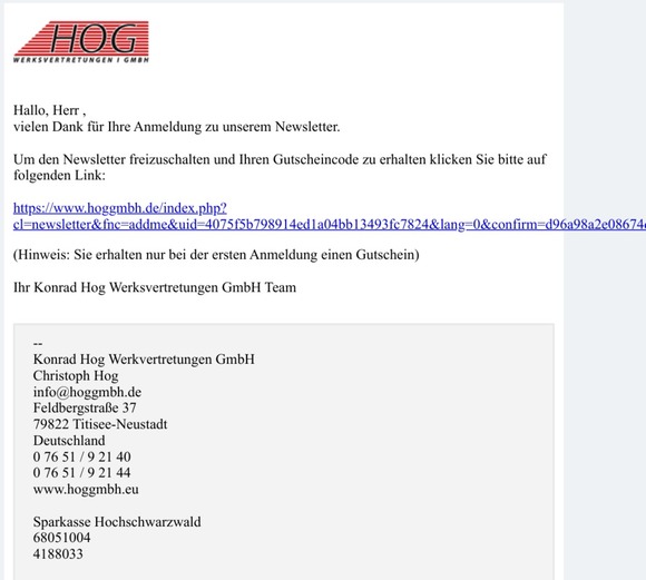 Newsletter Konrad Hog Werksvertretungen GmbH