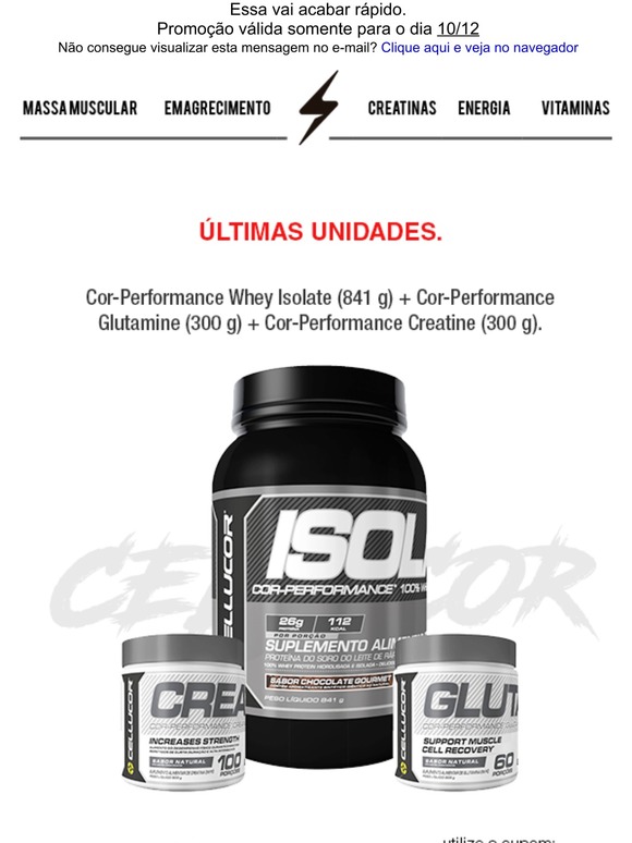 Relâmpago: Whey Hidrolisado + glutamina + creatina