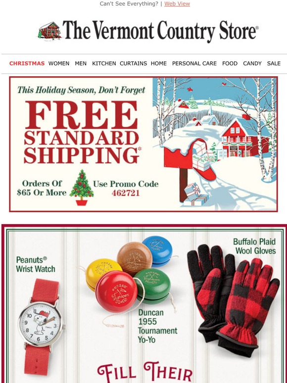 The Vermont Country Store Free Standard Shipping + Stocking Stuffers