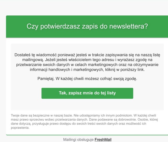 Zapis na newslettera. Prosimy o potwierdzenie