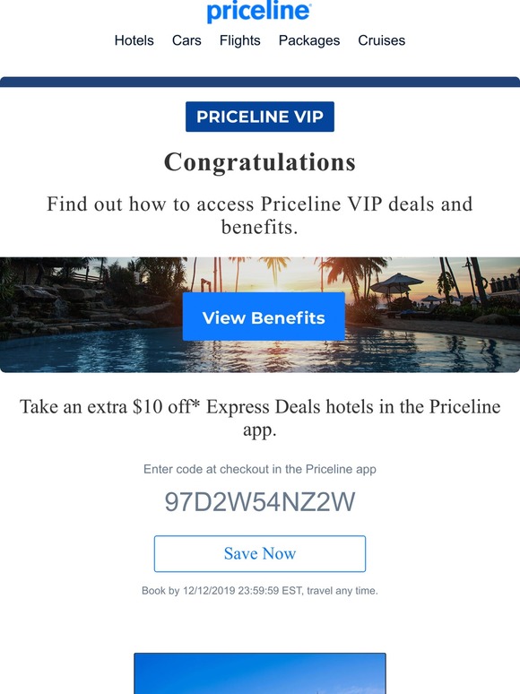 Priceline Congratulations You are eligible for VIP Benefits! Plus