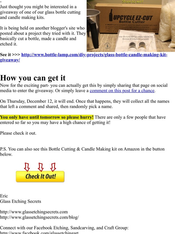 Special giveaway of glass bottle cutting kit