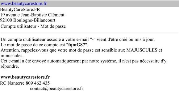 Votre compte utilisateur pour www.beautycarestore.fr