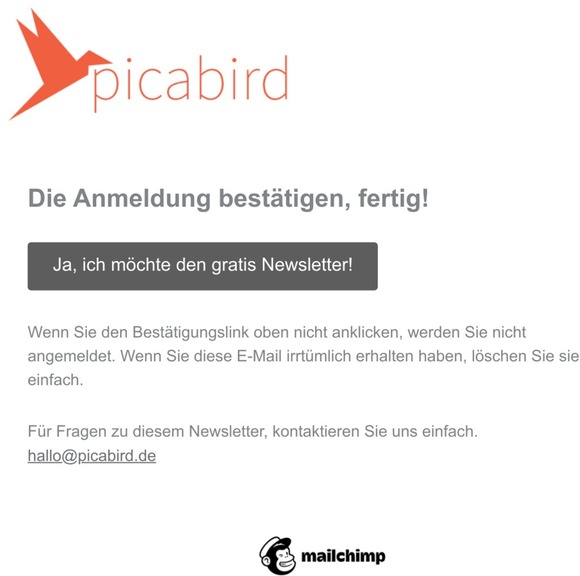 picabird: Die Anmeldung bestätigen, fertig!