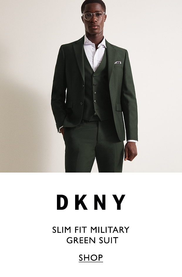 dkny slim fit green suit