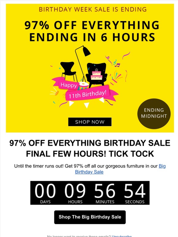 IT'S THE FINAL COUNTDOWN! 97% OFF EVERYTHING 6HRS ONLY