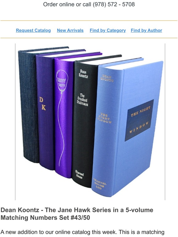 New - Jane Hawk Series by Dean Koontz, S/L matching 5 volumes