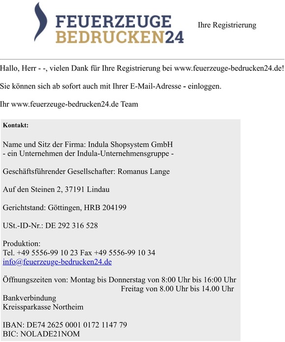 Vielen Dank für Ihre Registrierung bei www.feuerzeuge-bedrucken24.de
