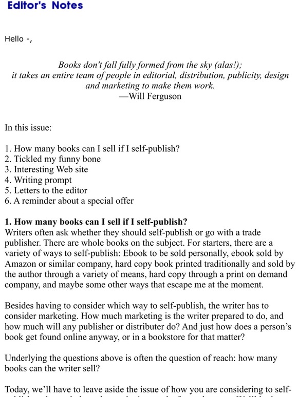 Get Your Writing Fighting Fit: Secrets Of Self-editing Revealed: How many books can a self-publisher sell? Editor's Notes #302 | Milled