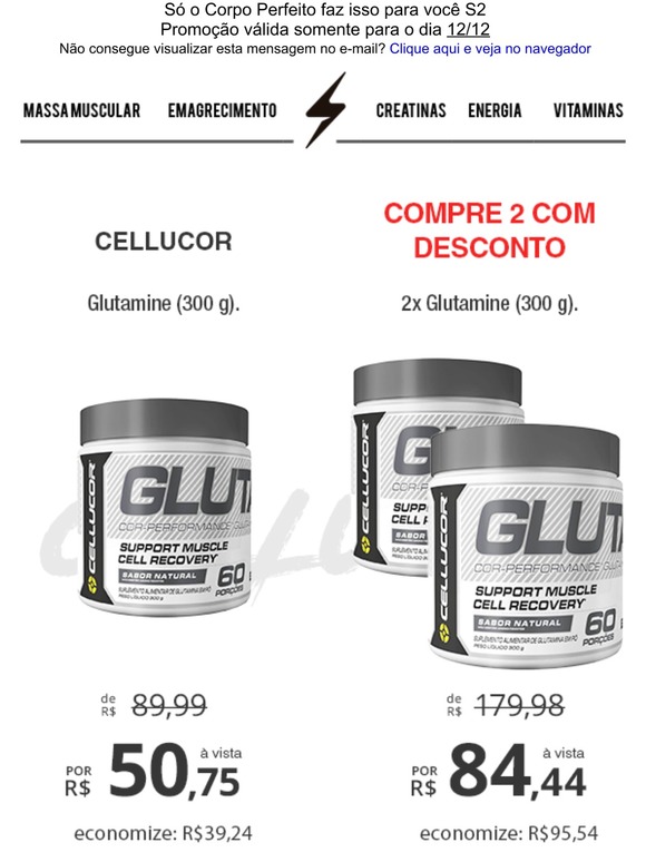 Compre 2 glutaminas Cellucor com mega desconto.