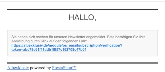 [Albexklusiv] Bestätigungsmail