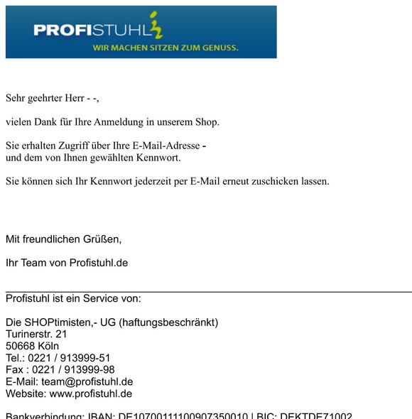 Ihre Anmeldung bei Profistuhl.de